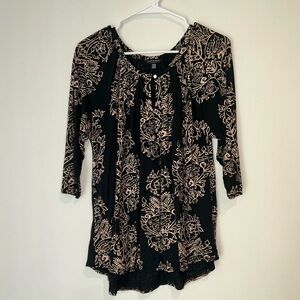 Lucky Brand Women’s 2X Black and Tan Peasant Top